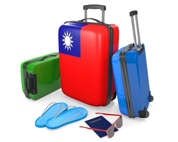 Reizen bagage onderdelen en accessoires voor een vakantie of naar Taiwan, 3D-rendering — Stockfoto