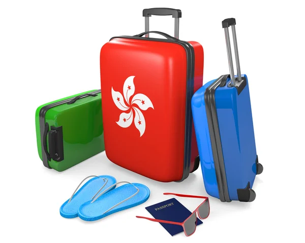 Reizen bagage onderdelen en accessoires voor een vakantie of naar Hong Kong, 3D-rendering — Stockfoto