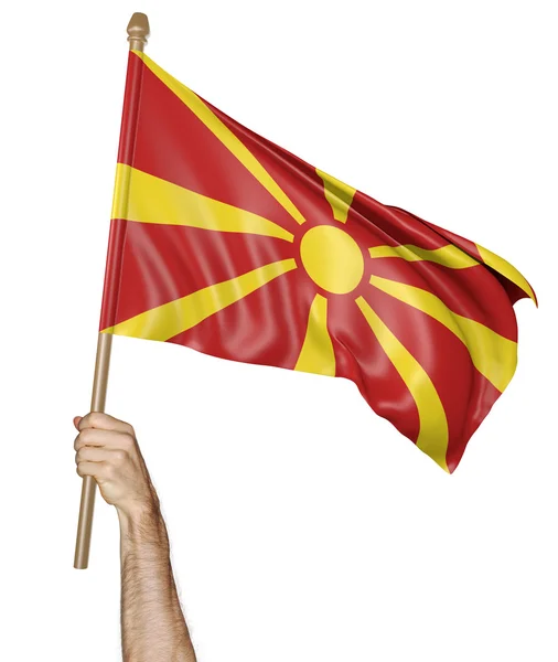 Hand proudly waving the national flag of Macedonia, 3D rendering — Stock Photo, Image