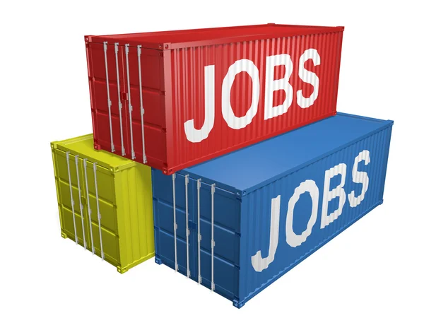 Frakt export behållare märkta för jobb outsourcing, 3d-rendering — Stockfoto