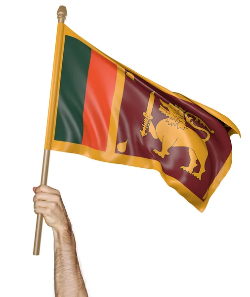 Hand stolt viftar den nationella flaggan i Sri Lanka, 3d-rendering — Stockfoto