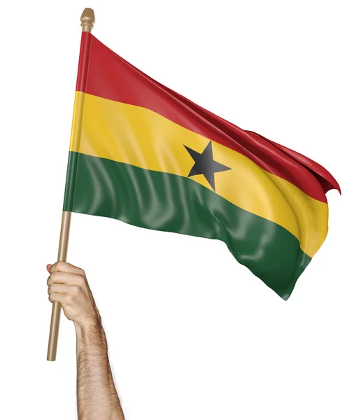Ręką macha dumnie flagi narodowej z Ghany, renderowania 3d — Zdjęcie stockowe