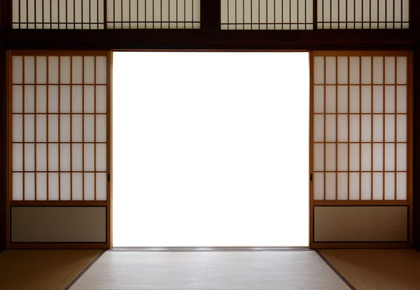 Traditional Japanese wood and rice paper doors and tatami mat flooring — Stock Photo, Image