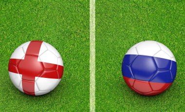 Team balls for England vs Russia football tournament match, 3D rendering clipart