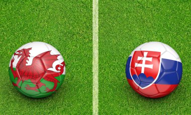 Galler Rakip Slovakya Futbol turnuvası için takım topu, 3d render maç