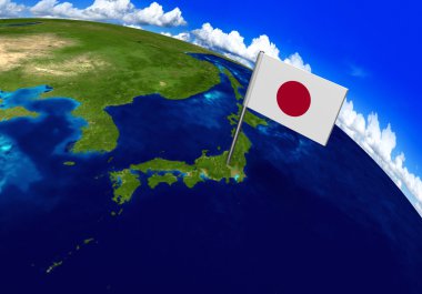 Flag marker over country of Japan on globe map 3D rendering