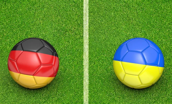 Mannschaftsbälle für das Fußballturnierspiel Deutschland gegen Ukraine, 3D-Darstellung — Stockfoto
