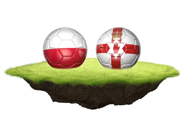 Polonia e Irlanda del Norte bolas de equipo para el torneo de campeonato de fútbol, representación 3D — Foto de Stock