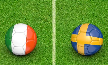 İrlanda vs İsveç futbol turnuvası maç için takım topları, 3d render