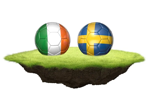 Irlanda y Suecia bolas de equipo para el torneo de campeonato de fútbol, representación 3D —  Fotos de Stock