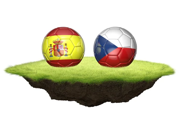 İspanya ve Çek Cumhuriyeti takım topları futbol şampiyonası turnuva, 3d render için — Stok fotoğraf