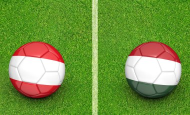 Avusturya vs Macaristan futbol turnuvası maç için takım topları, 3d render