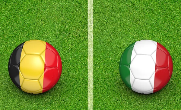 Balles d'équipe pour le match du tournoi de football Belgique vs Italie, rendu 3D — Photo