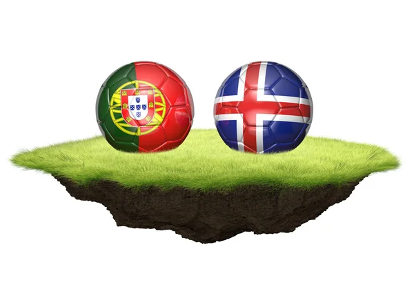 Portugal e Islândia bolas de equipe para torneio de campeonato de futebol, renderização 3D — Fotografia de Stock