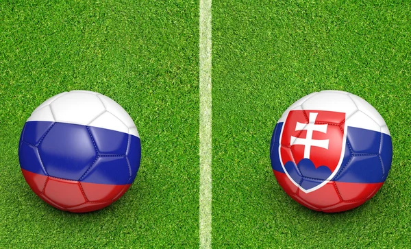 Team ballen voor Rusland vs Slowakije voetbaltoernooi match, 3D rendering — Stockfoto