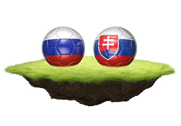 Rusland en Slowakije team ballen voor Football Championship Tournament, 3D rendering — Stockfoto