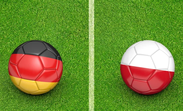 Balles d "équipe pour le match de football Allemagne vs Pologne, rendu 3D — Photo