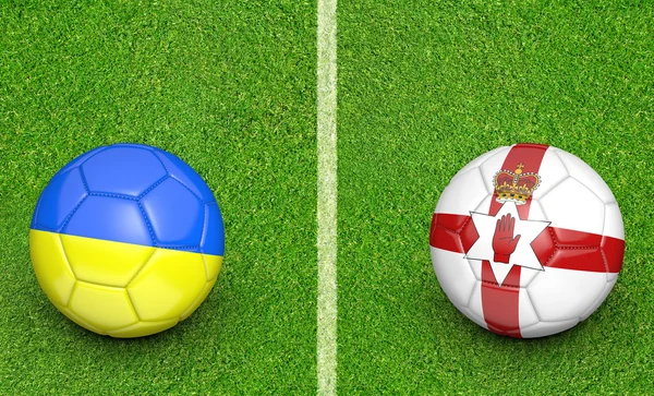 Týmové míče na Ukrajině vs v Severním Irsku zápas, 3D vykreslování — Stock fotografie