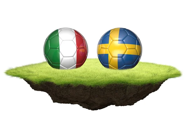 Italia y Suecia bolas de equipo para el torneo de campeonato de fútbol, representación 3D —  Fotos de Stock