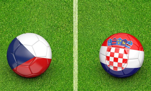 Team ballen voor Tsjechische Republiek vs Kroatië voetbaltoernooi match, 3D rendering — Stockfoto