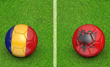 Romanya vs Arnavutluk futbol turnuvası için takım topu, 3d render maç