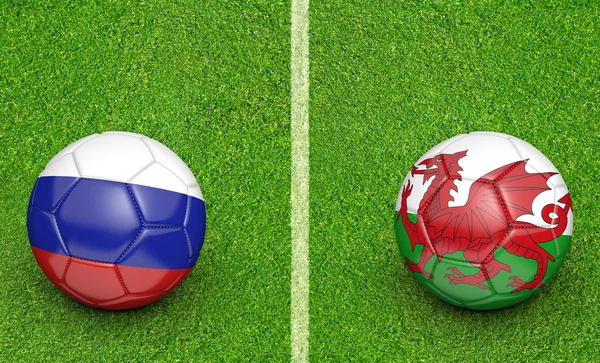 Mannschaftsbälle für das Fußballturnier Russland gegen Wales, 3D-Rendering — Stockfoto