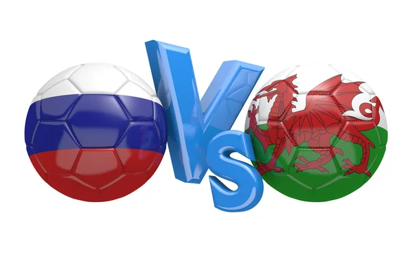 Competición de fútbol entre equipos nacionales Rusia y Gales, representación 3D — Foto de Stock