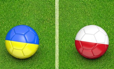 Ukrayna vs Polonya Futbol turnuvası için takım topu, 3d render maç