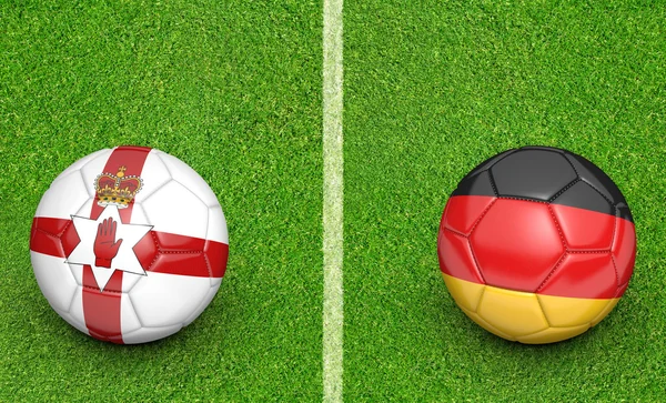 北爱尔兰 vs 德国足球比赛的队球匹配，3d 渲染 — 图库照片