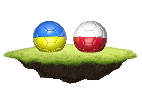 Ucraina și Polonia mingi de echipă pentru turneul de campionat de fotbal, redare 3D — Fotografie, imagine de stoc