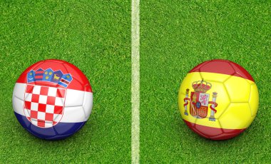 Hırvatistan vs İspanya futbol turnuvası için takım topu, 3d render maç