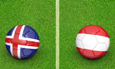 İzlanda vs Avusturya futbol turnuvası için takım topu, 3d render maç