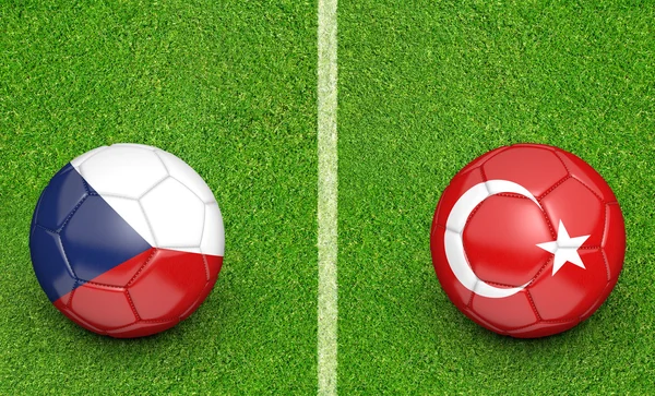 Pelotas de equipo para República Checa vs Turquía partido torneo de fútbol, representación 3D —  Fotos de Stock