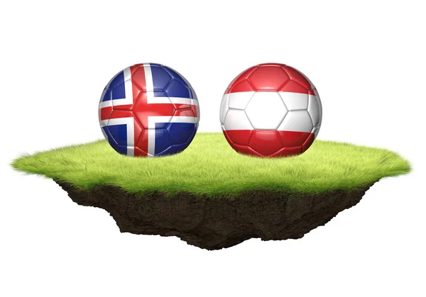 Balles d'équipe Islande et Autriche pour le tournoi de championnat de football, rendu 3D — Photo