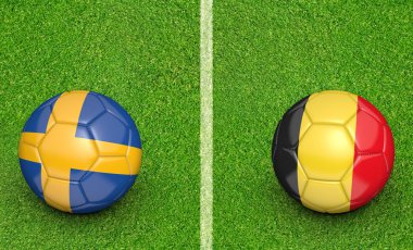 İsveç vs Belçika futbol turnuvası için takım topu, 3d render maç