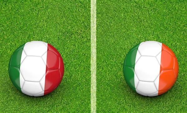 Balles d'équipe pour le match de football Italie vs Irlande, rendu 3D — Photo