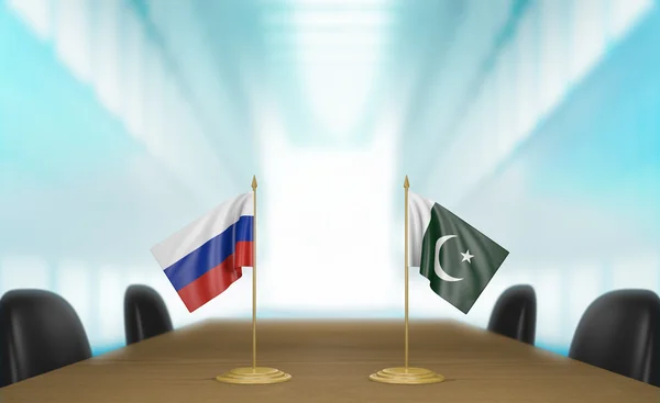Rusia y Pakistán relaciones y negociaciones de acuerdos comerciales, representación 3D — Foto de Stock