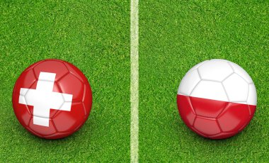 İsviçre vs Polonya Futbol turnuvası için takım topu, 3d render maç