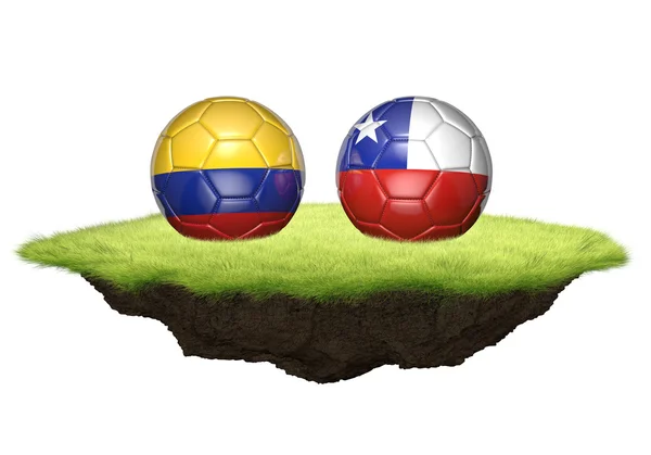 Colombia vs Chile bolas de equipo para el torneo de campeonato de fútbol, representación 3D — Foto de Stock