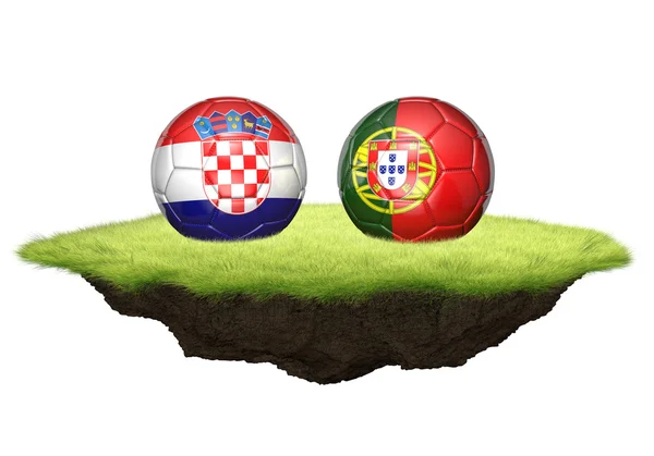 Croacia vs Portugal bolas de equipo para el torneo de campeonato de fútbol, representación 3D —  Fotos de Stock