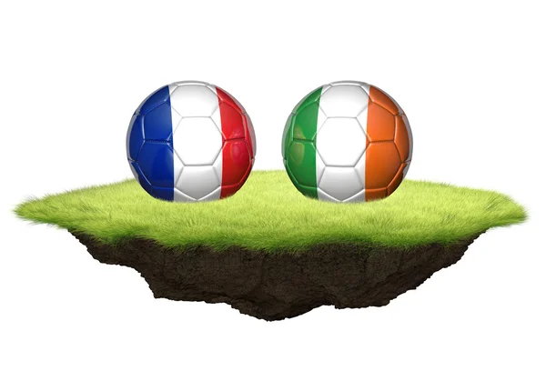 Balles France vs Irlande pour le tournoi de championnat de football, rendu 3D — Photo