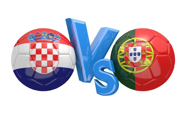 Competición de fútbol entre equipos nacionales Croacia y Portugal, representación 3D — Foto de Stock