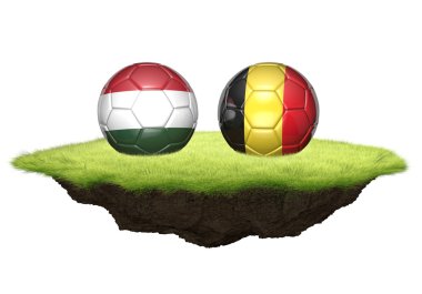 Hungary vs Belgium team balls for football championship tournament, 3D rendering clipart