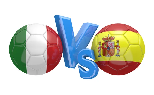 Competição de futebol entre equipes nacionais Itália e Espanha, renderização 3D — Fotografia de Stock
