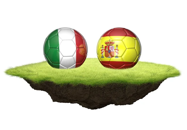 Italia vs España bolas de equipo para el torneo de campeonato de fútbol, representación 3D —  Fotos de Stock