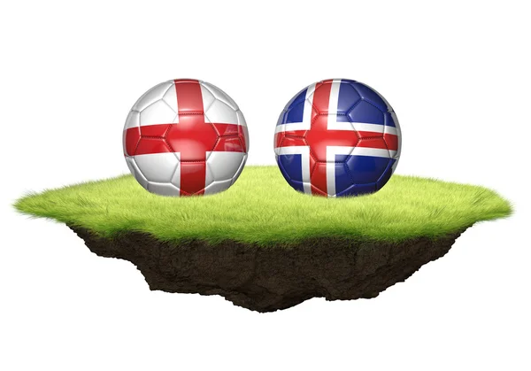 Inglaterra vs Islandia bolas de equipo para el torneo de campeonato de fútbol, representación 3D — Foto de Stock