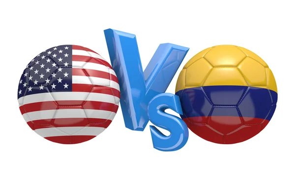 Competición de fútbol entre equipos nacionales de Estados Unidos y Colombia, representación 3D —  Fotos de Stock