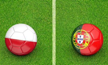 Polonya vs Portekiz Futbol turnuvası için takım topu, 3d render maç