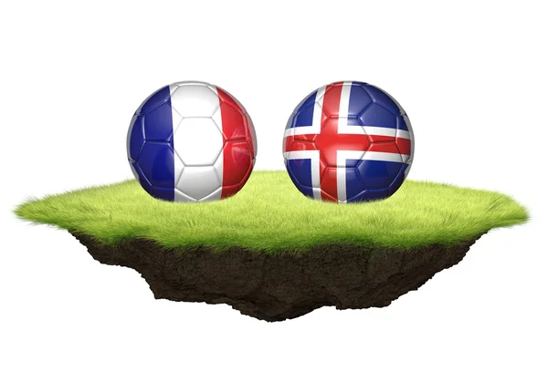 Francia vs Islandia bolas de equipo para el torneo de campeonato de fútbol, representación 3D — Foto de Stock