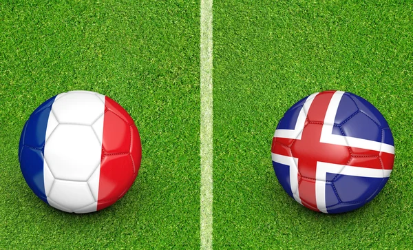 Ταιριάζει με ομάδα μπάλες για τουρνουά ποδοσφαίρου Ισλανδία vs Γαλλία, 3d rendering — Φωτογραφία Αρχείου
